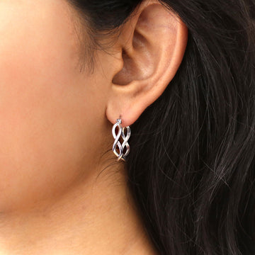 Woven Medium Hoop Earrings in Sterling Silver 0.8"