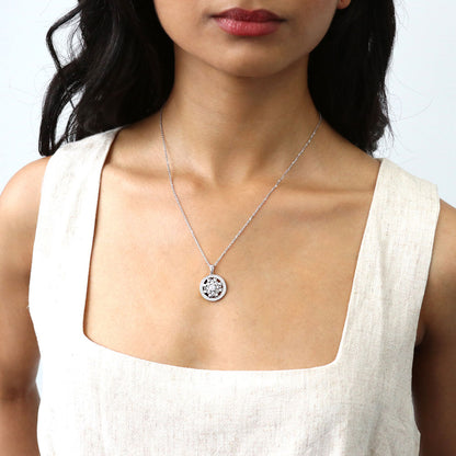 Flower Medallion Filigree CZ Set in Sterling Silver