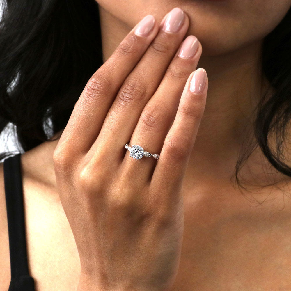 Model wearing Woven Solitaire CZ Ring in Sterling Silver, 3 of 9