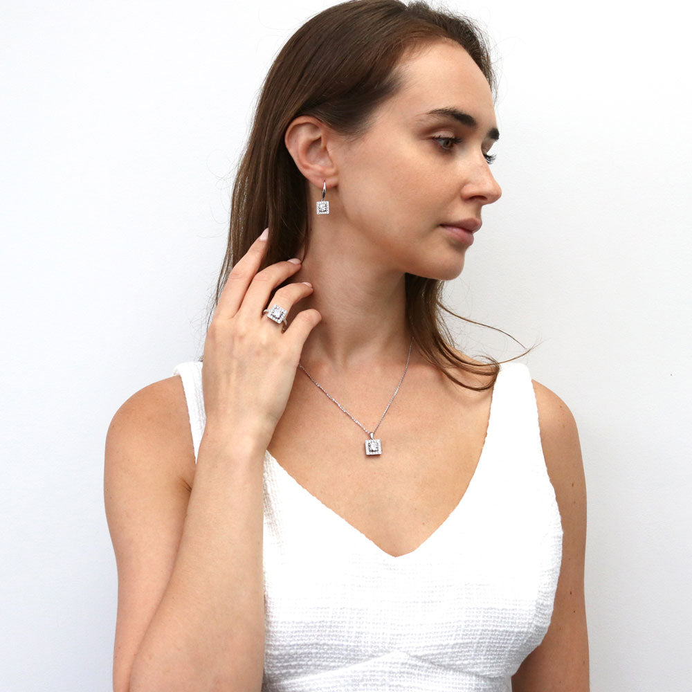 Model wearing Halo CZ Ring in Sterling Silver, 13 of 15
