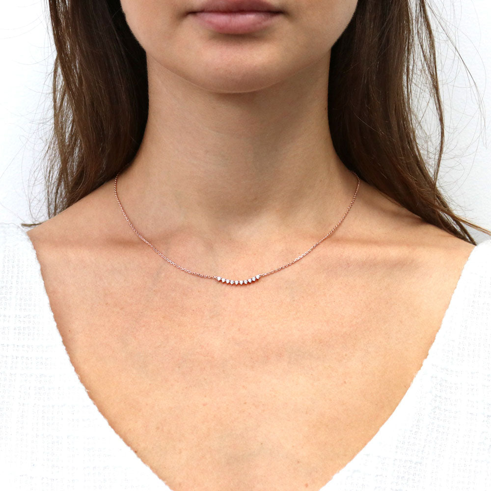 Model wearing Bar CZ Pendant Necklace in Rose Gold Flashed Sterling Silver, 2 of 7