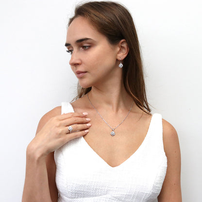 Flower Woven Halo CZ Necklace in Sterling Silver