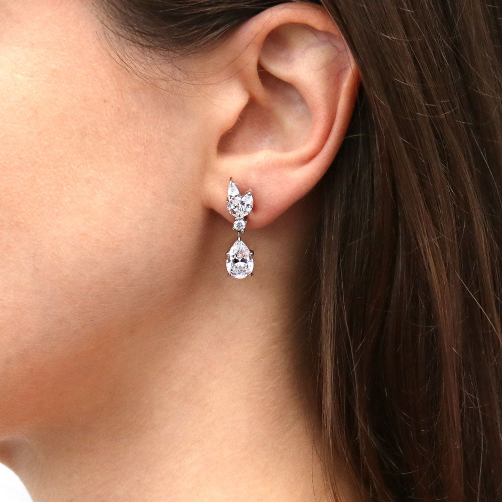 Cluster CZ Dangle Earrings in Sterling Silver