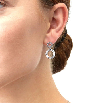 Open Circle Cable Dangle Earrings in Sterling Silver