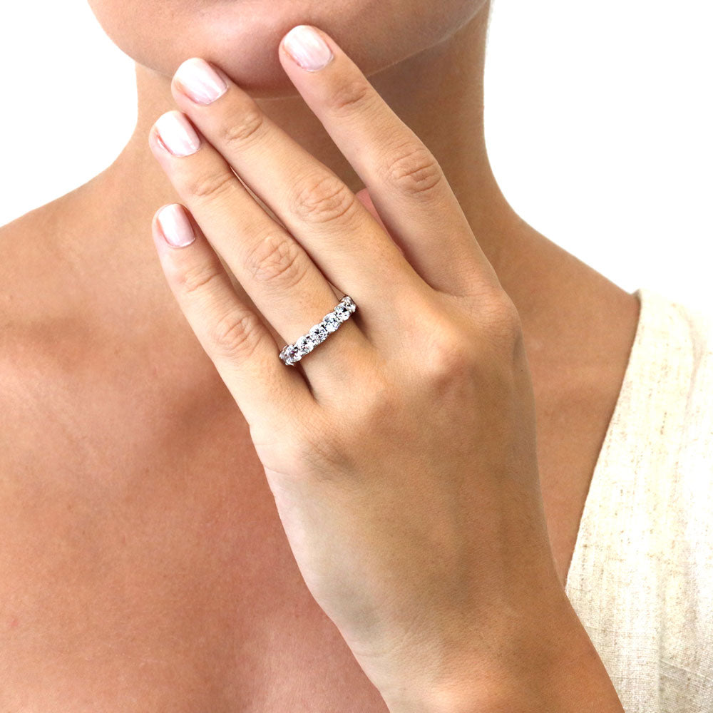 Model wearing CZ Statement Eternity Ring in Sterling Silver, 5 of 9