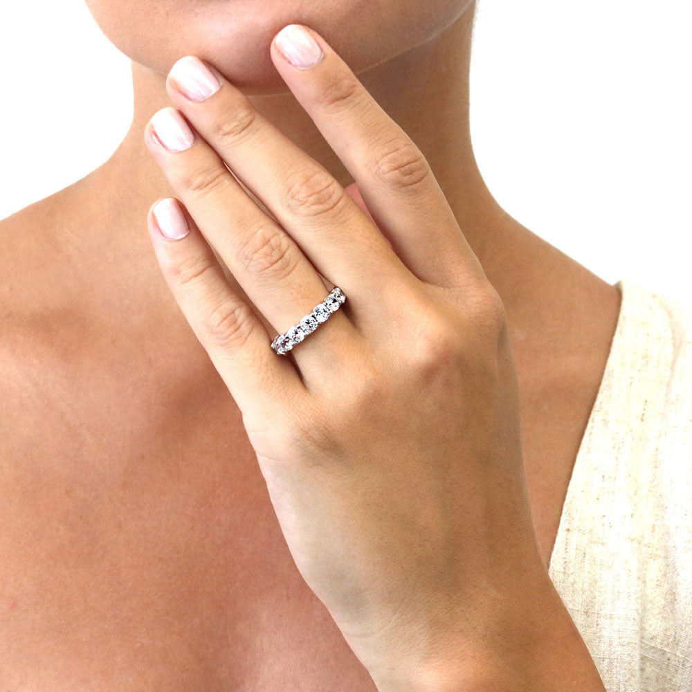 Model wearing CZ Eternity Ring in Sterling Silver, 6 of 10