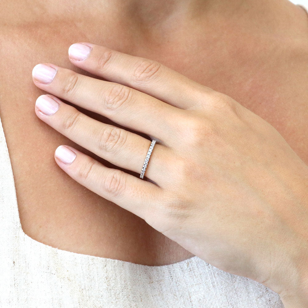 Model wearing CZ Eternity Ring in Sterling Silver, 2 of 14