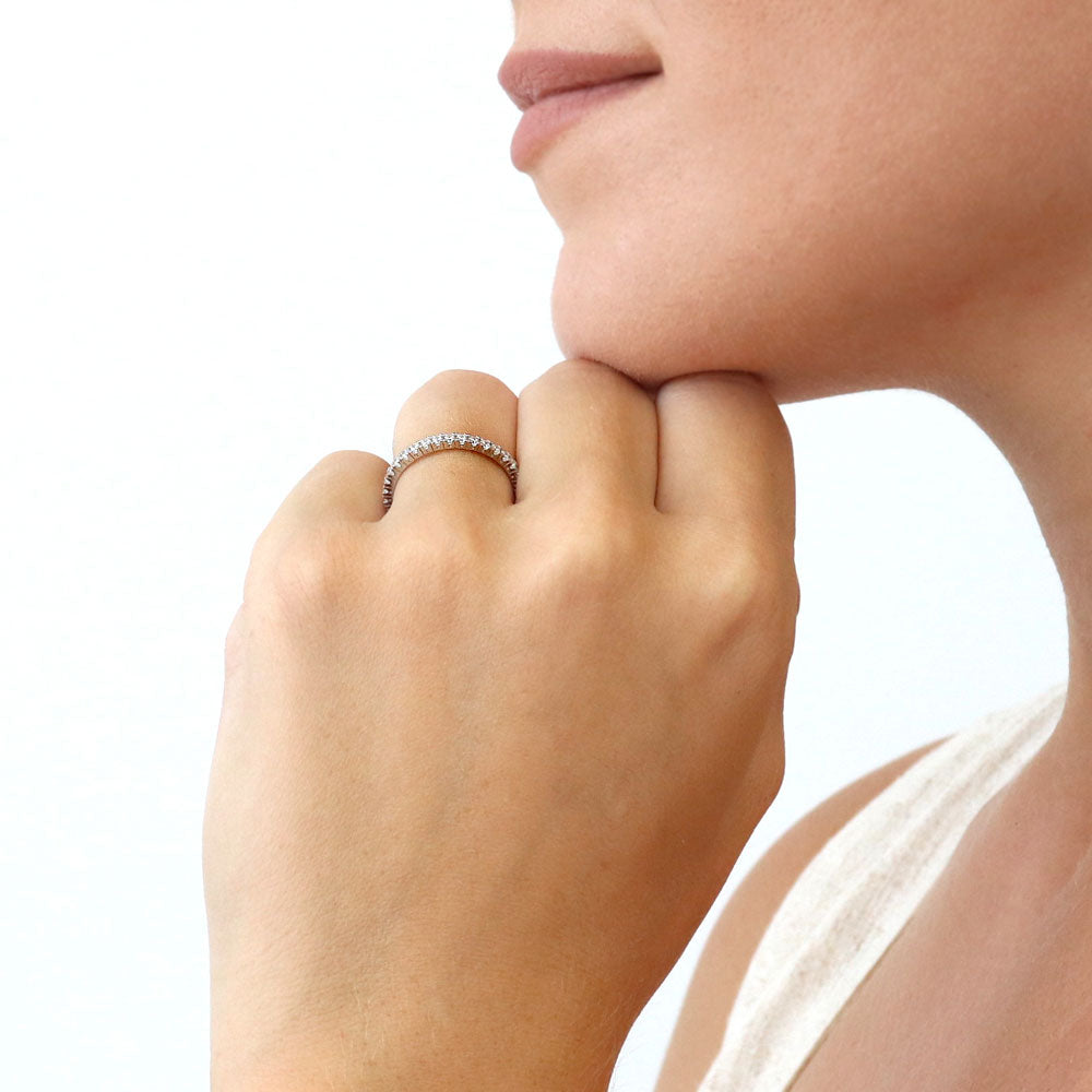 Model wearing CZ Eternity Ring in Sterling Silver, 7 of 14