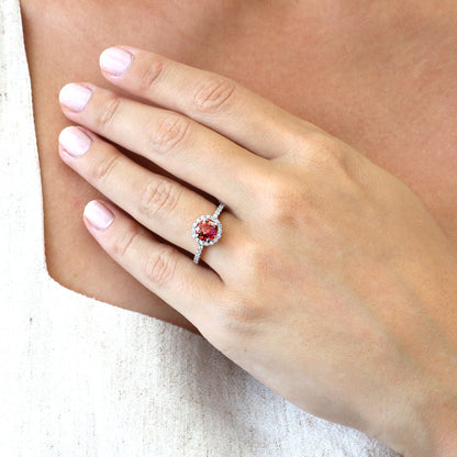 Halo Kaleidoscope Red Orange CZ Ring in Sterling Silver