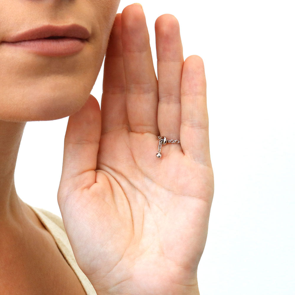 Model wearing Owl CZ Chain Ring in Sterling Silver, 8 of 9