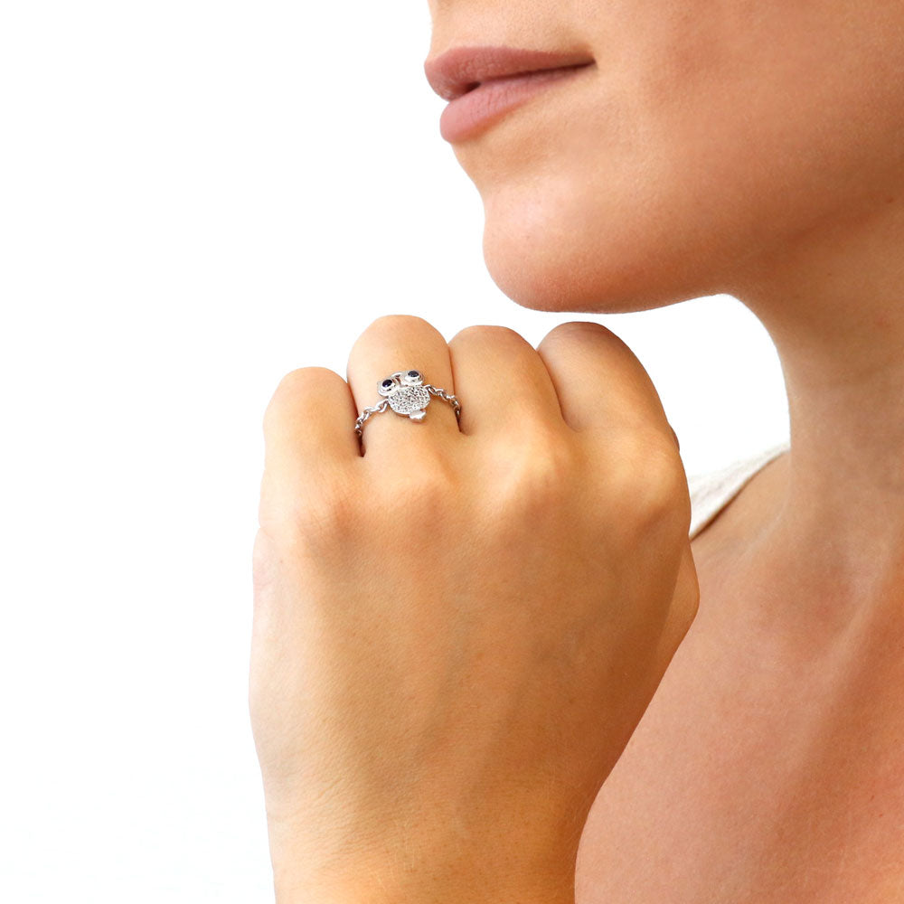 Model wearing Owl CZ Chain Ring in Sterling Silver, 6 of 9