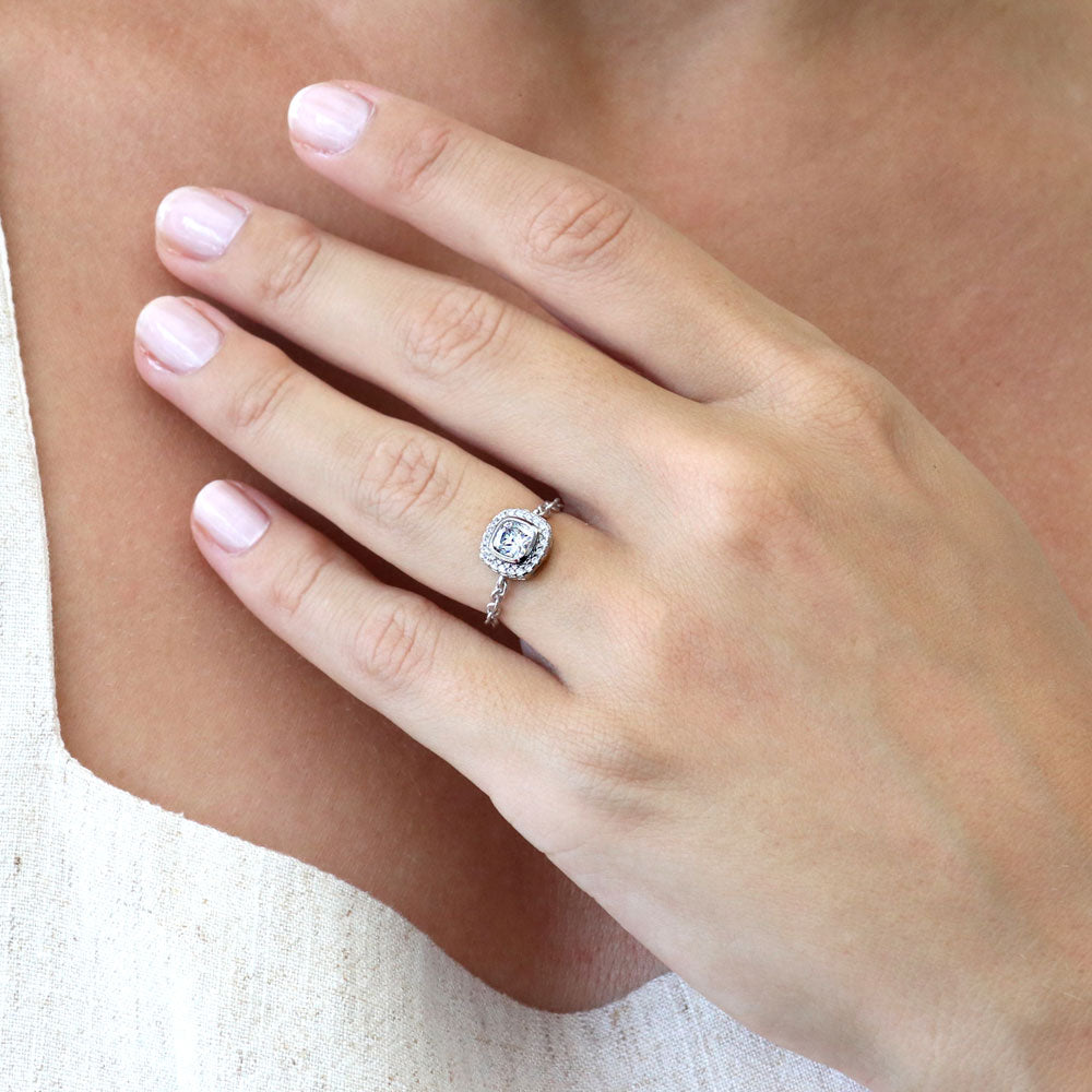 Halo Cushion CZ Chain Ring in Sterling Silver