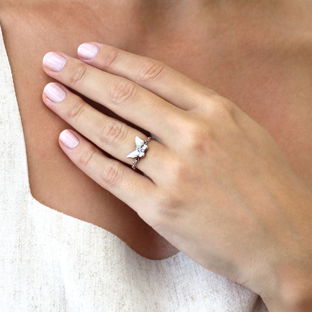 Butterfly CZ Chain Ring in Sterling Silver