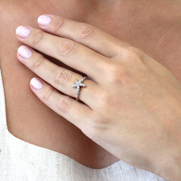 Starfish CZ Chain Ring in Sterling Silver