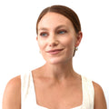 Model wearing Woven CZ Small Hoop Earrings in Sterling Silver 0.8 inch, Yellow Gold Flashed
