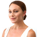 Model wearing Woven CZ Small Hoop Earrings in Sterling Silver 0.8 inch, Yellow Gold Flashed