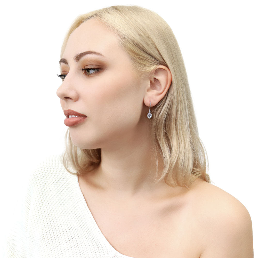 Model wearing CZ Leverback Dangle Earrings in Sterling Silver, 7 of 9