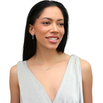 Cable Trapezoid CZ Necklace and Earrings Set in Sterling Silver