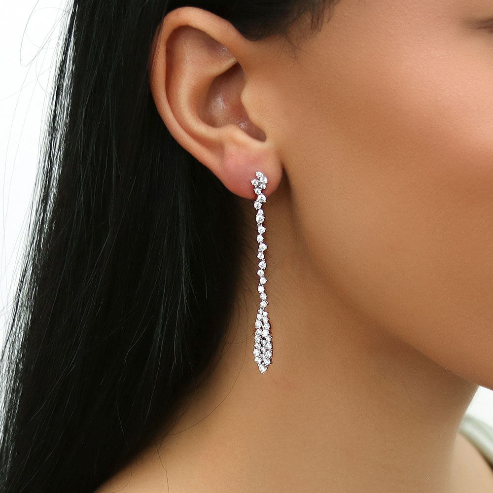 Model wearing Cluster Teardrop CZ Earrings in Sterling Silver, 2 of 7
