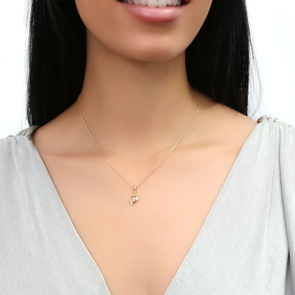 Model wearing Seashell CZ Pendant Necklace in Sterling Silver, 7 of 11