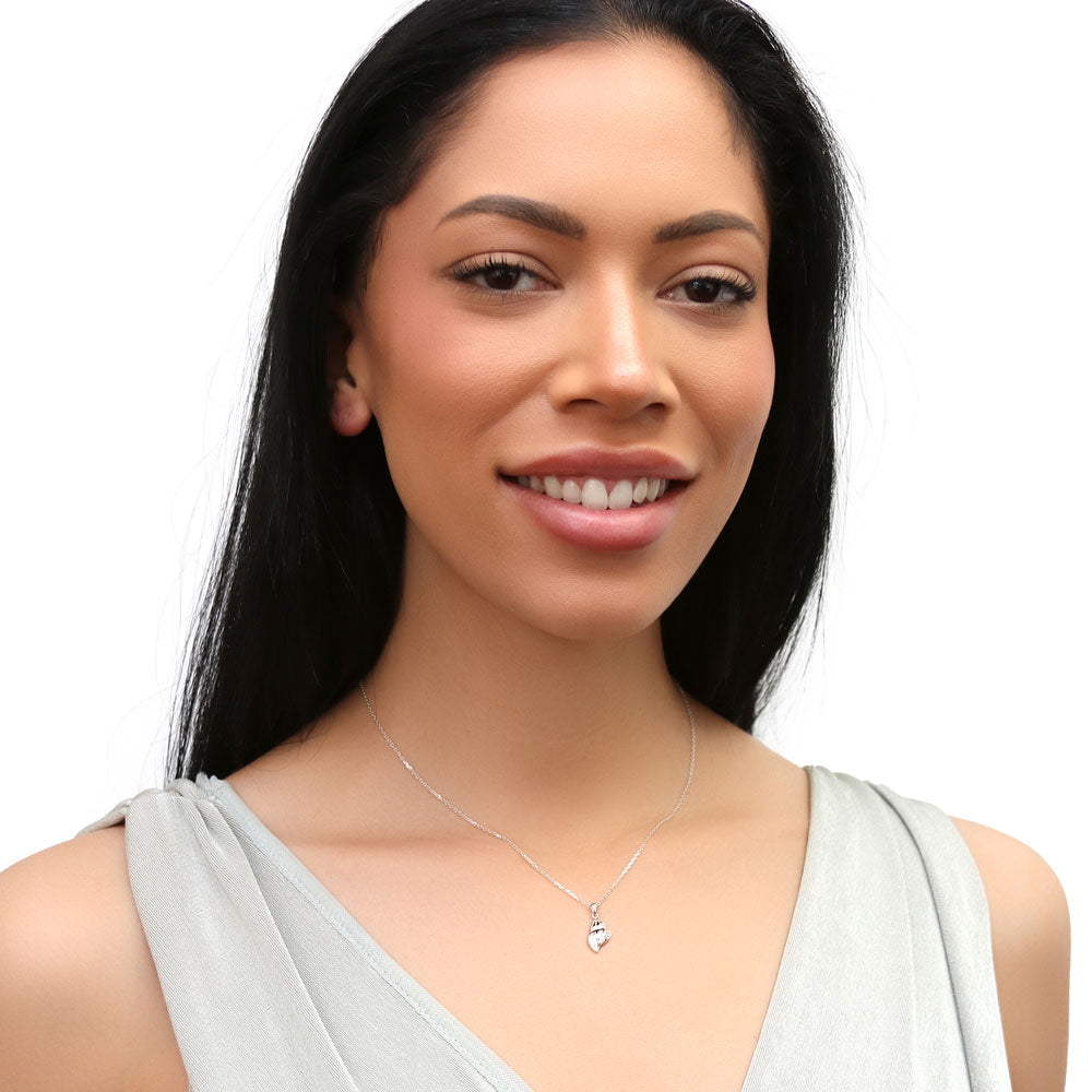 Model wearing Seashell CZ Pendant Necklace in Sterling Silver, 6 of 11