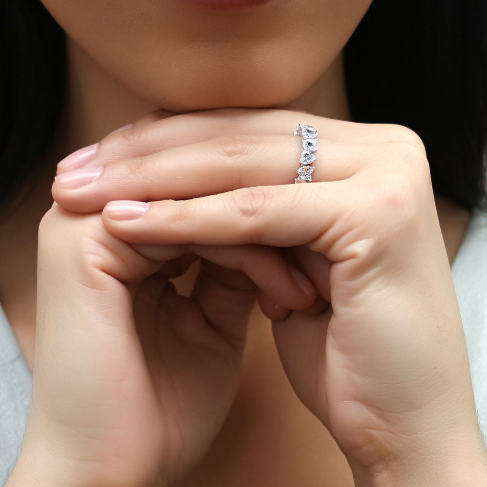 Model wearing Heart CZ Eternity Ring in Sterling Silver, 7 of 9