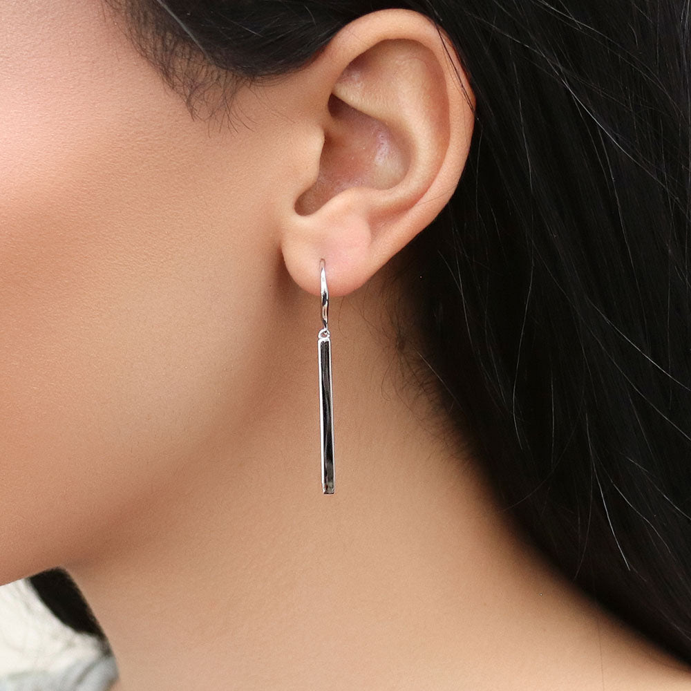 Bar Fish Hook Earrings in Sterling Silver