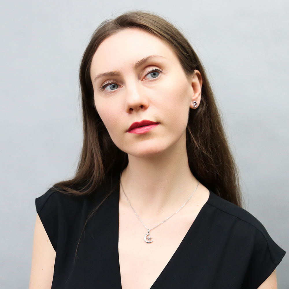 Crescent Moon North Star Necklace in Sterling Silver
