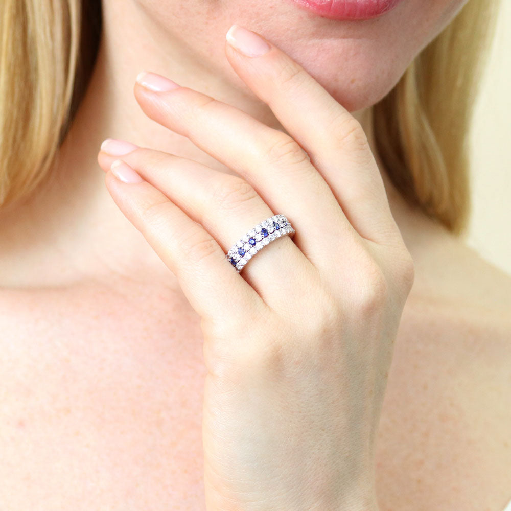 Model wearing Pave Set CZ Eternity Ring Set in Sterling Silver, 2 of 7