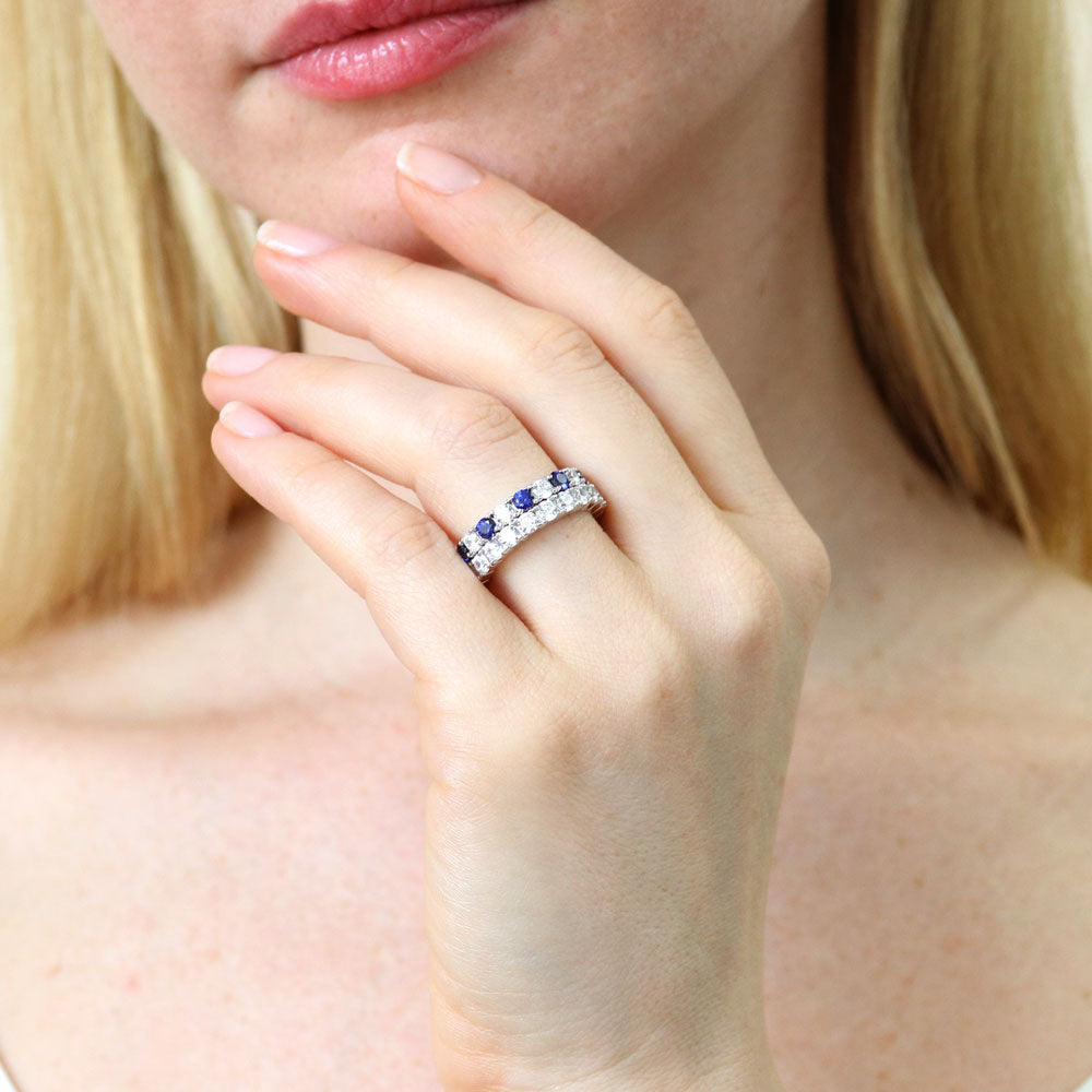 Model wearing CZ Eternity Ring Set in Sterling Silver, 2 of 13