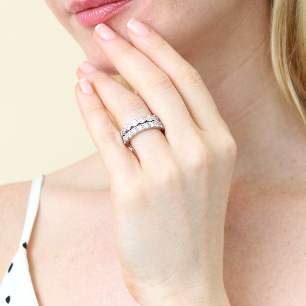 Bubble Bezel CZ Eternity Ring Set in Sterling Silver