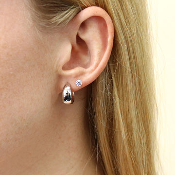 Dome CZ 2 Pairs Huggie and Stud Earrings Set in Sterling Silver