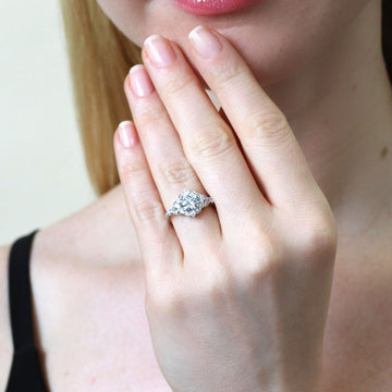 Halo Art Deco Round CZ Ring in Sterling Silver