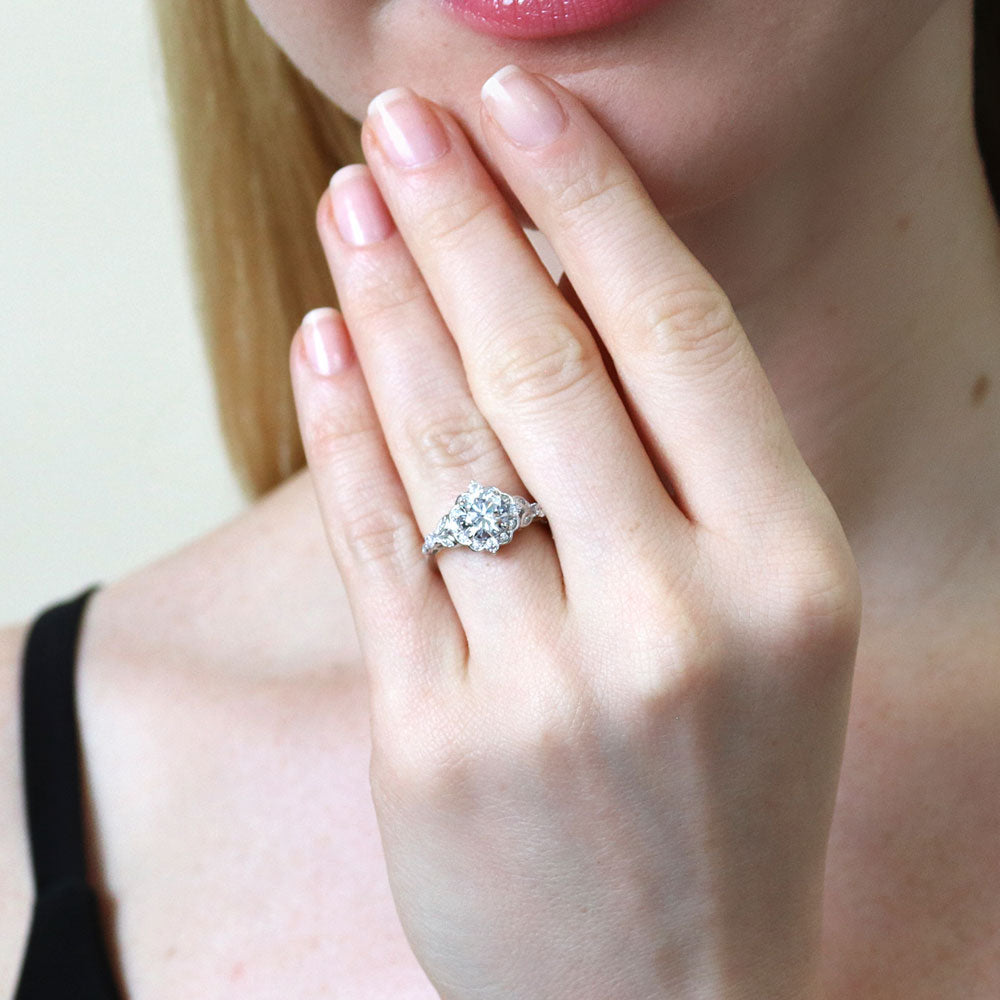 Halo Art Deco CZ Ring in Sterling Silver