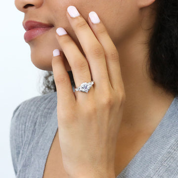 Chevron Halo CZ Ring Set in Sterling Silver