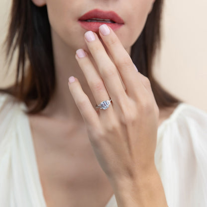 3-Stone 2.1ct Emerald Cut CZ Ring in Sterling Silver