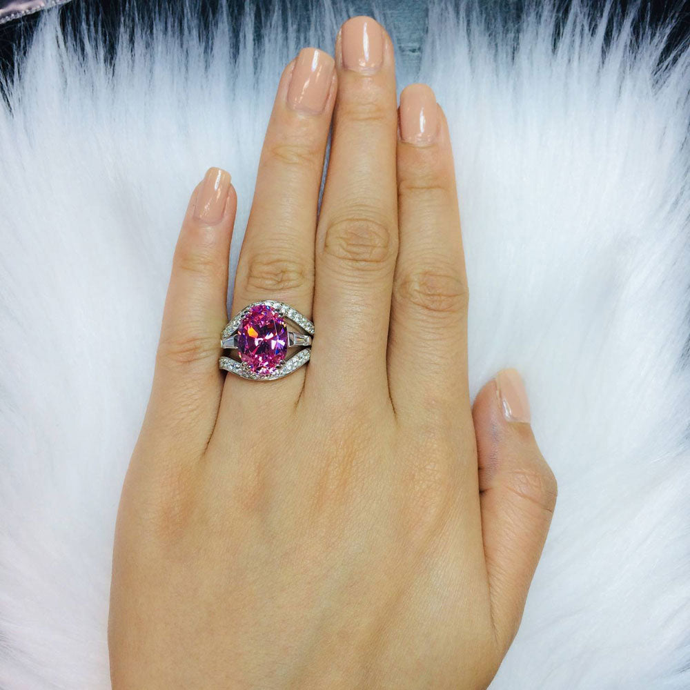 Image Contain: Model Wearing 3-Stone Ring, Curved Half Eternity Ring