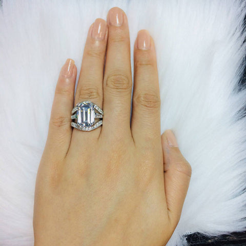 Image Contain: Model Wearing Curved Half Eternity Ring, Solitaire with Side Stones Ring