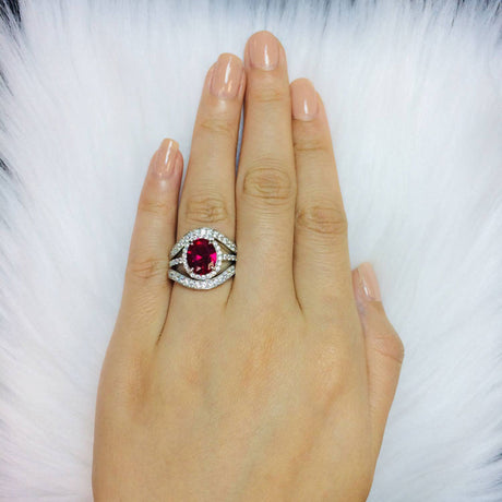 Image Contain: Model Wearing Curved Half Eternity Ring, Halo Ring