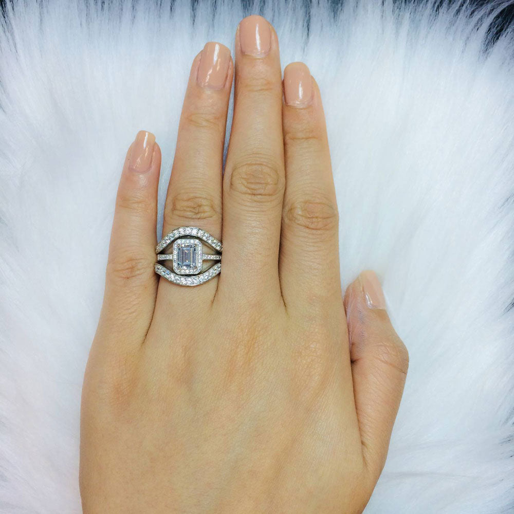 Image Contain: Model Wearing Curved Half Eternity Ring, Halo Ring