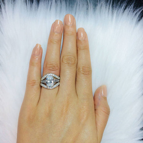 Image Contain: Model Wearing 3-Stone Ring, Curved Half Eternity Ring