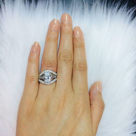 Image Contain: Model Wearing 3-Stone Ring, Curved Half Eternity Ring