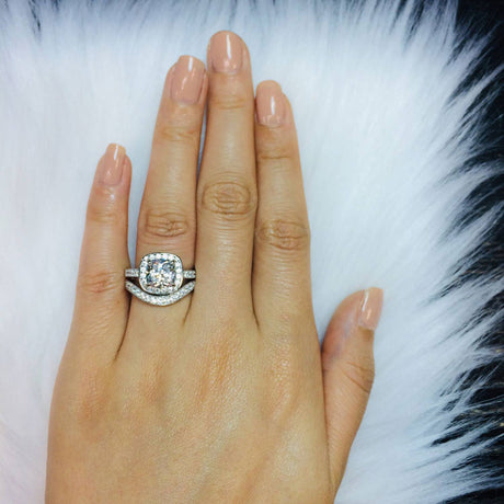Image Contain: Model Wearing Curved Half Eternity Ring, Halo Ring