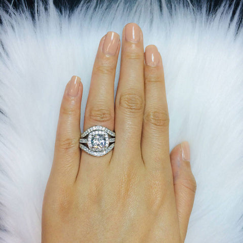 Image Contain: Model Wearing Curved Half Eternity Ring, Halo Ring
