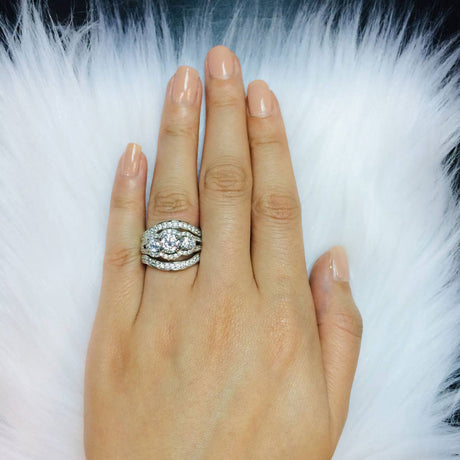 Image Contain: Model Wearing 3-Stone Split Shank Ring, Curved Half Eternity Ring