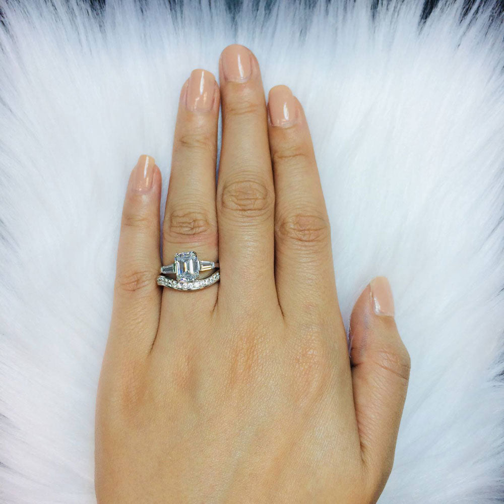 Image Contain: Model Wearing 3-Stone Ring, Curved Half Eternity Ring