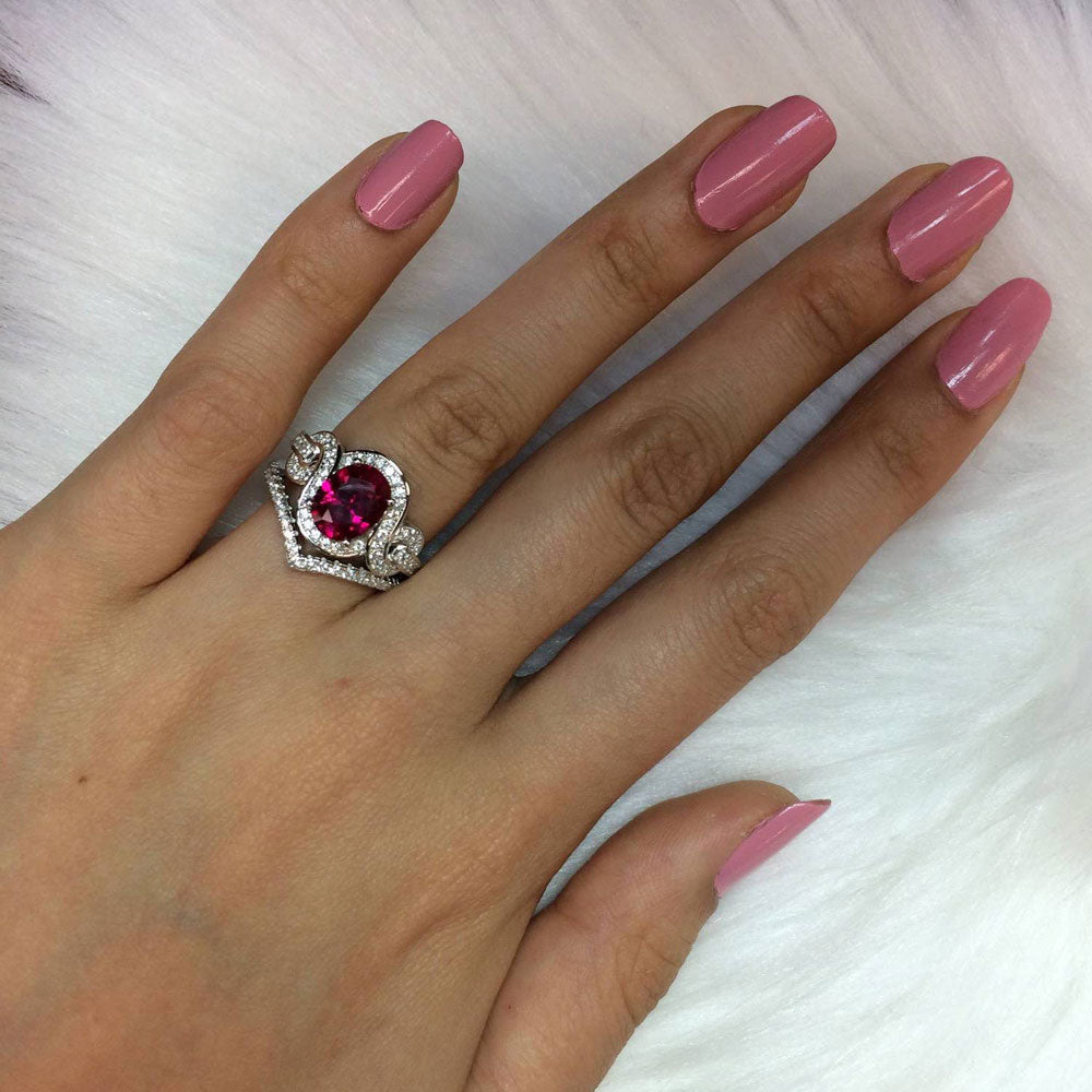 Image Contain: Model Wearing Solitaire with Side Stones Ring, Wishbone Curved Eternity Ring