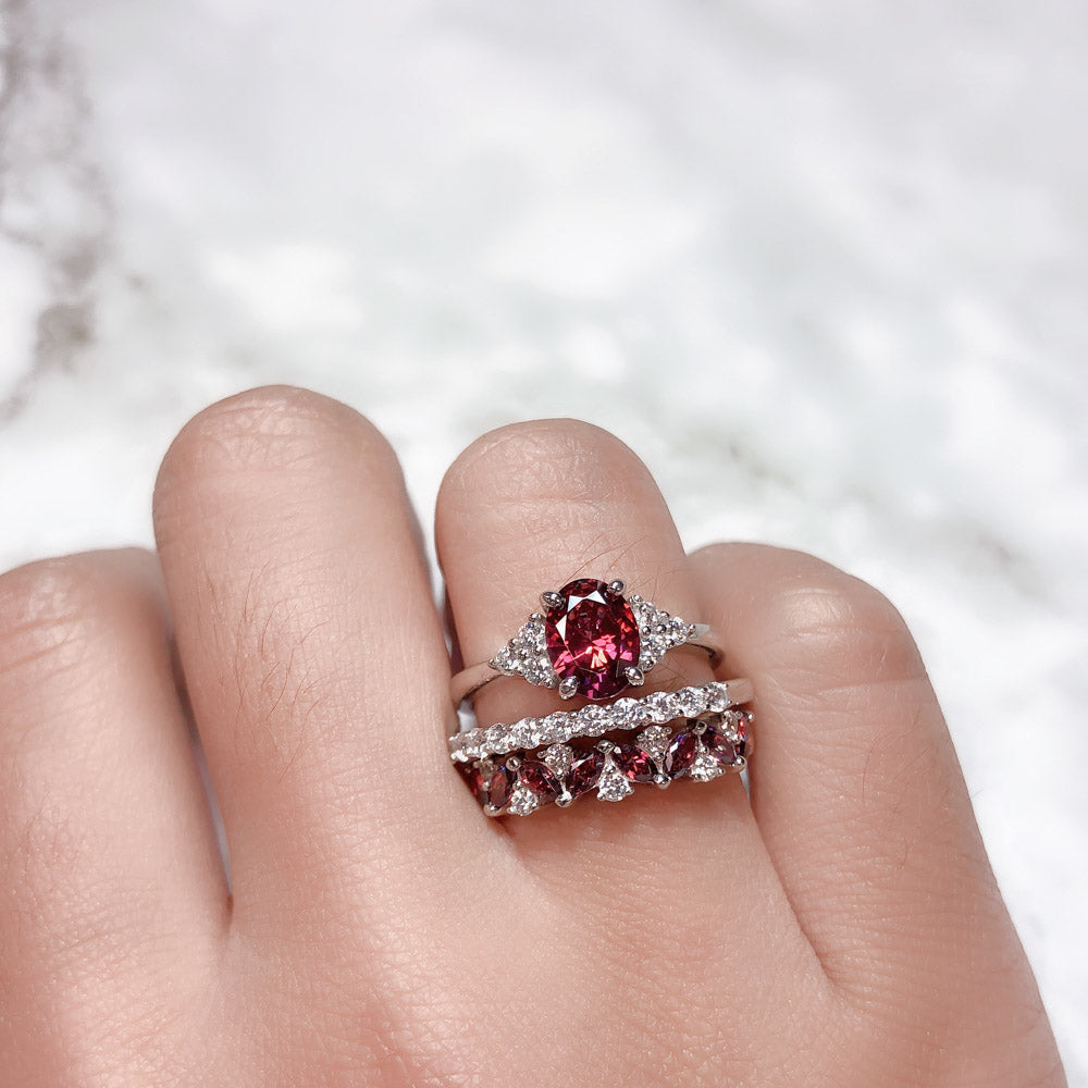 Sterling Silver Art Deco Red Cubic Zirconia CZ Fashion Ring
