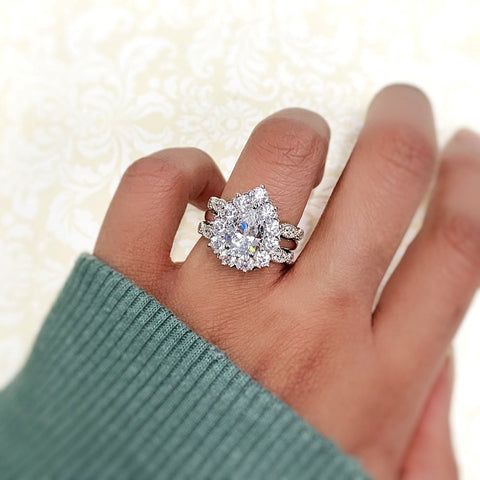 Image Contain: Model Wearing Halo Ring, Milgrain Half Eternity Ring