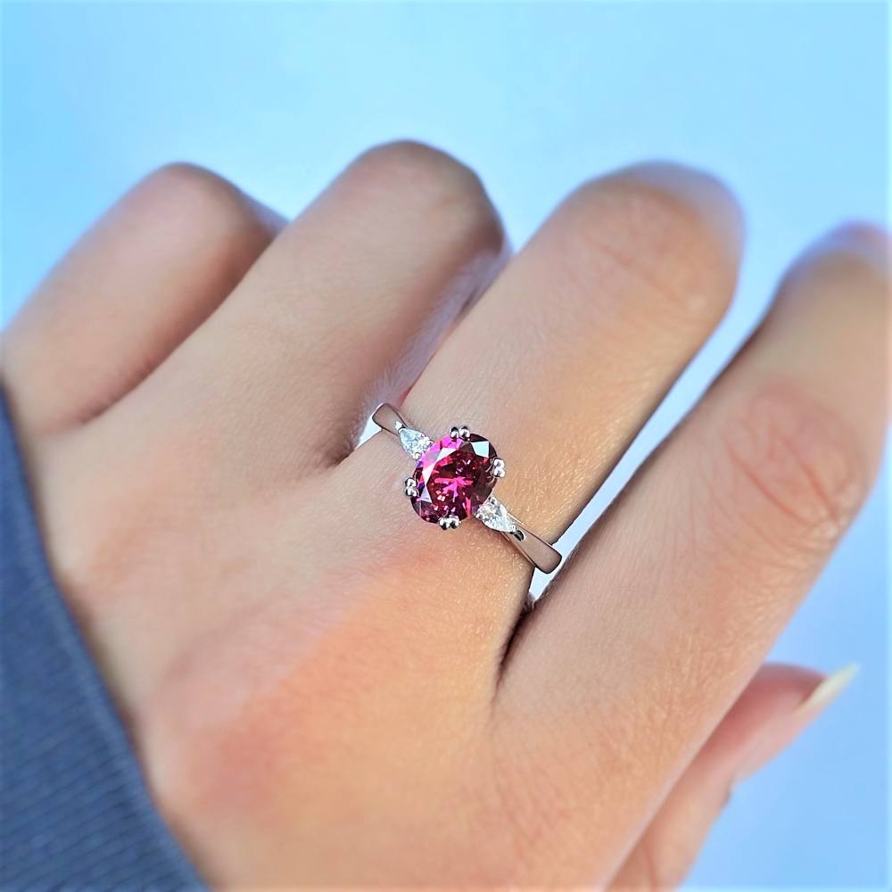 Sterling Silver Art Deco Red Cubic Zirconia CZ Fashion Ring